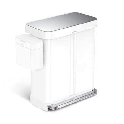 58L dual compartment rectangular sensor bin + compost caddywhite