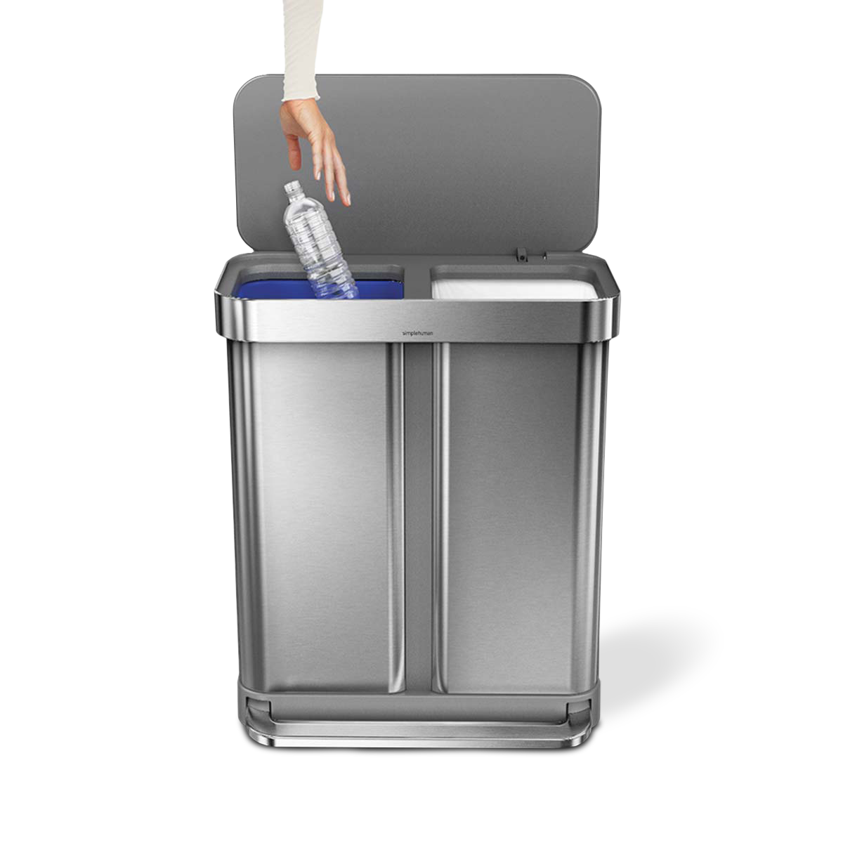 58 litre, rectangular dual compartment pedal bin with liner pocket