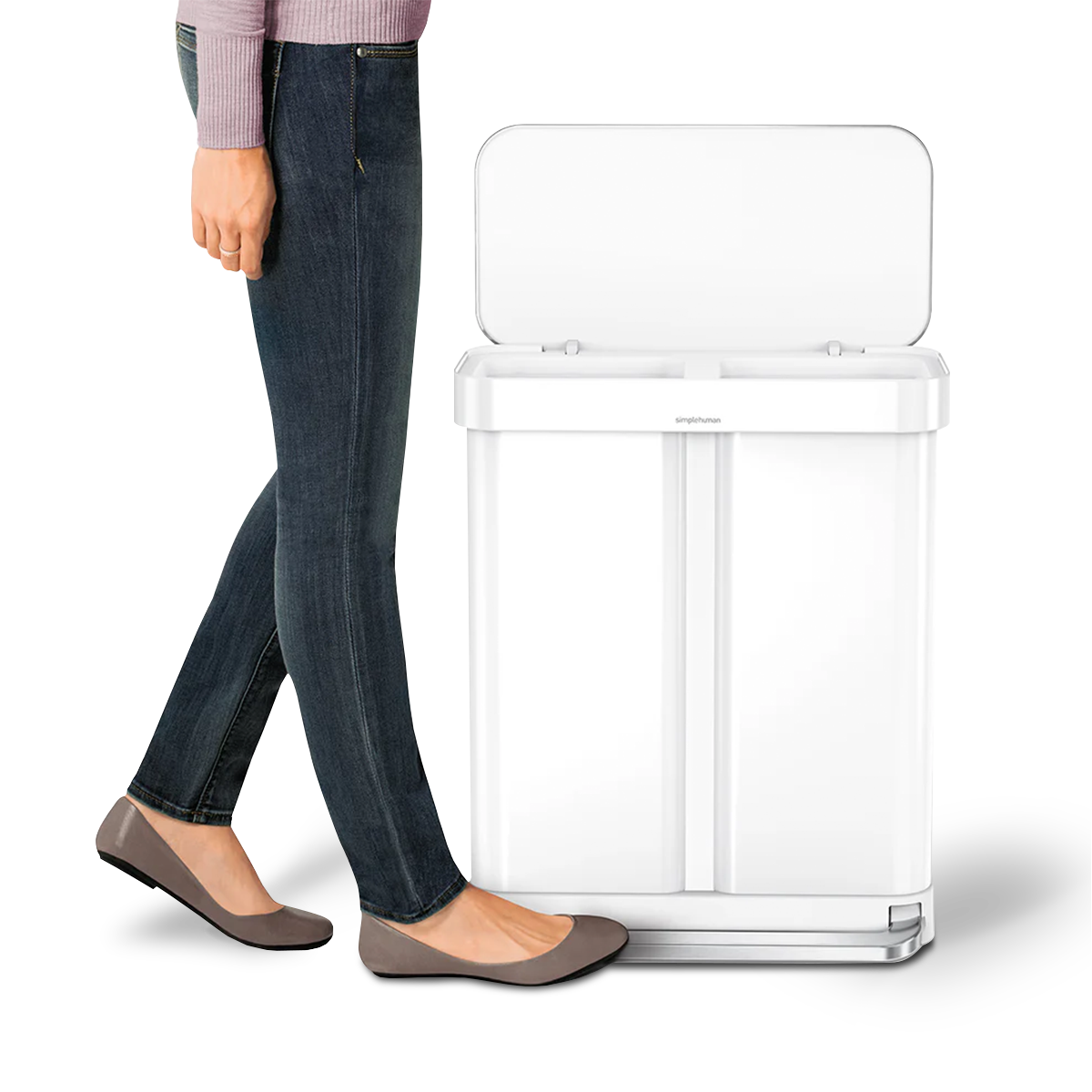 58 litre, rectangular dual compartment pedal bin with liner pocket